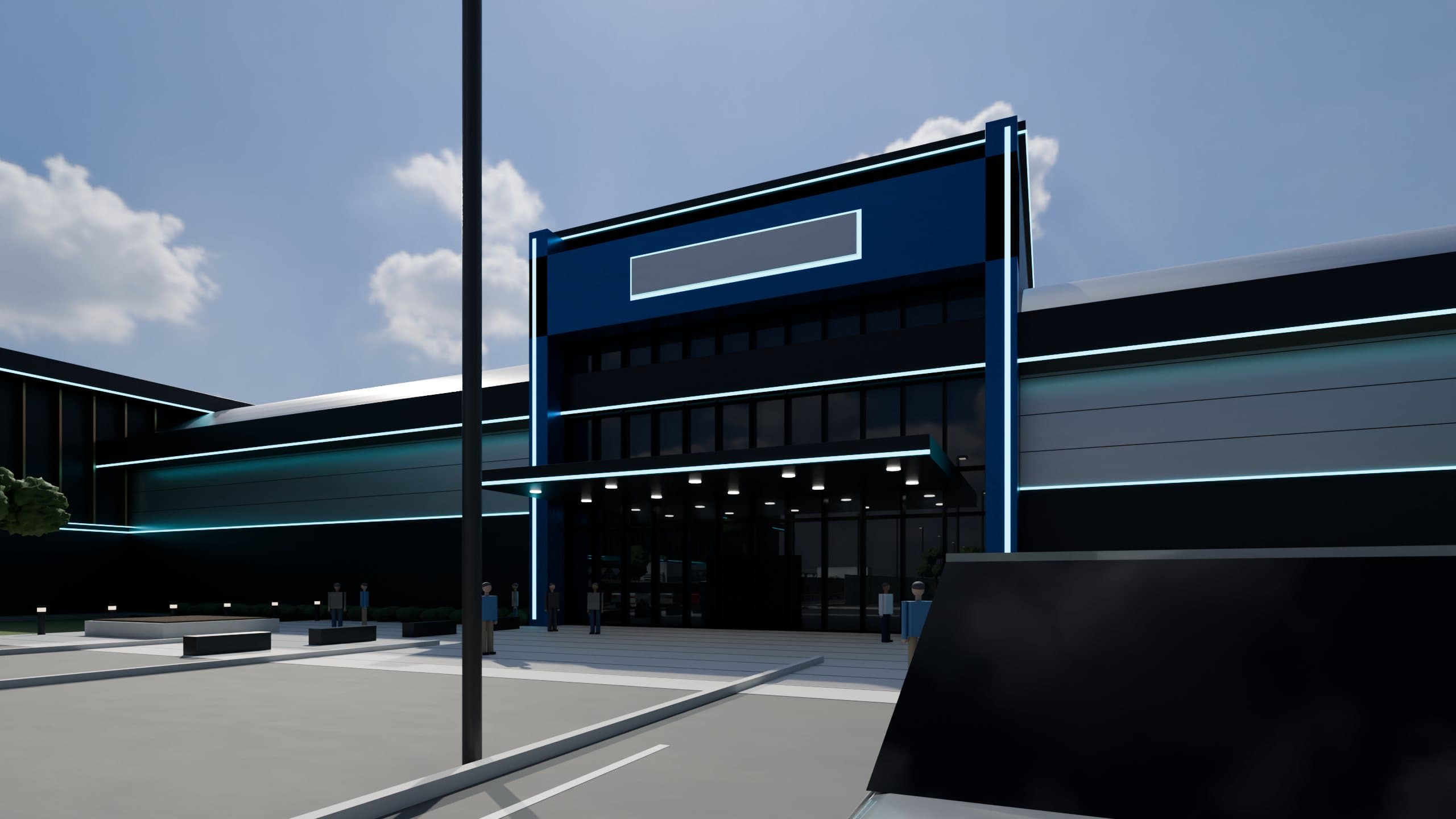 Conceptual daytime entrance to the DGEI H building